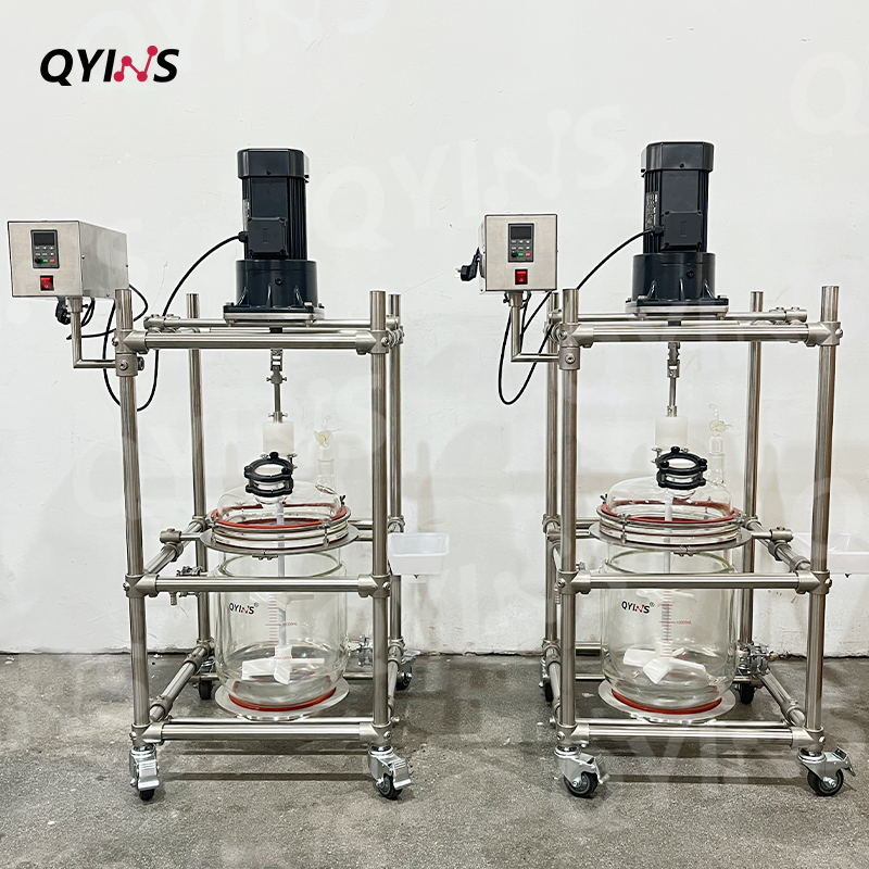 桌面型304不锈钢框架双层玻璃反应釜15L、20L、50L