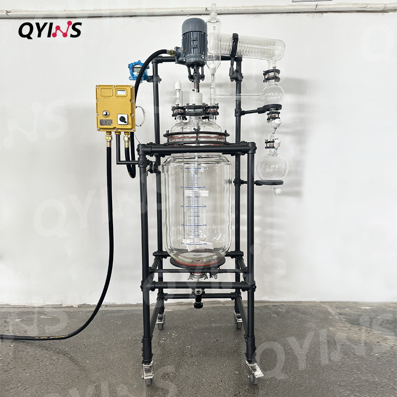 特氟龙喷涂框架防爆玻璃反应釜50L、80L、100L